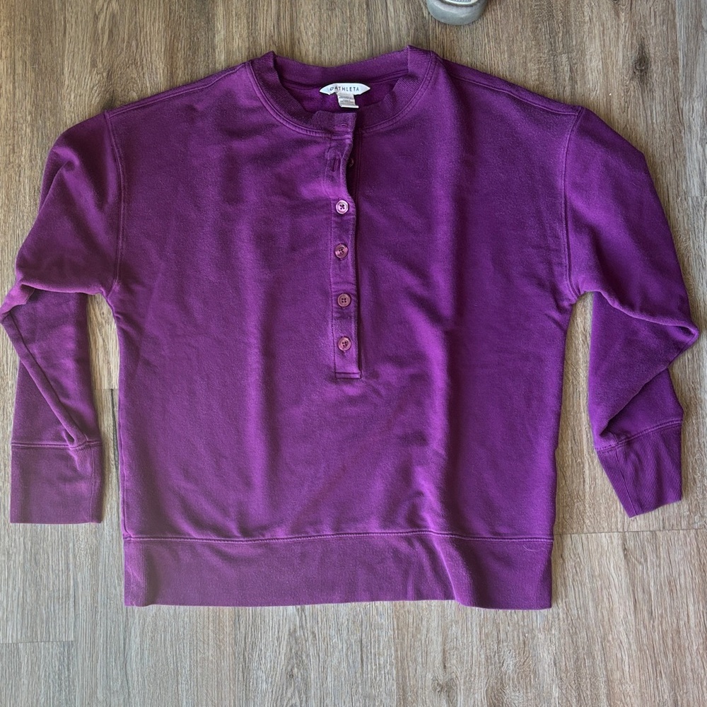 Athleta Purple Button-Front Henley Sweatshirt